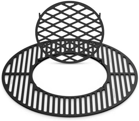 Skyflame Charkettle 2-in-1 Cast Iron 21.5 Inch Grill Grate Replacement Gourmet BBQ System, Compatible with Weber 22-1/2 inch Kettle Charcoal Grills