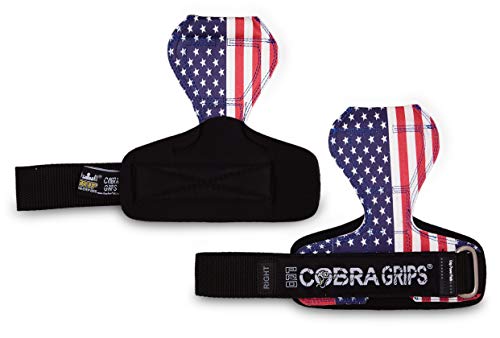 Cobra Grips PRO Weight Lifting Gloves Heavy Duty Straps Alternative Power Lifting Hooks Best for Deadlifts Adjustable Neoprene Padded Wrist Wraps Support Bodybuilding (PRO USA FLAG Leather)