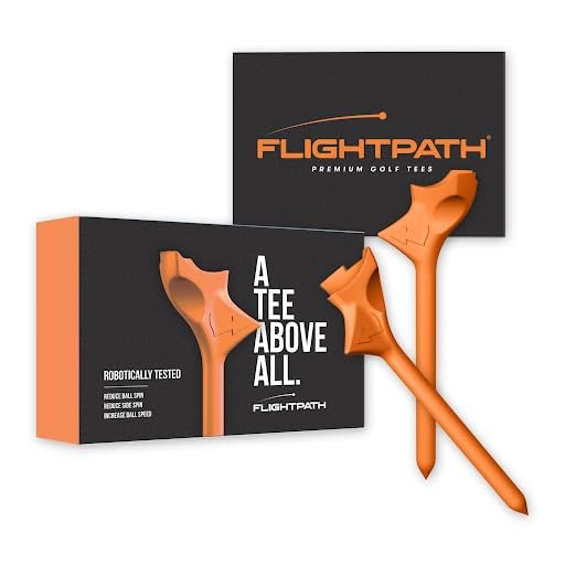 FLIGHTPATH Premium Golf Tees - Durable Plastic Golf Tees Designed to Enhance Golf Shot Distance & Precision - Robotically Tested to Reduce Ball Spin - USGA Approved Golf Equipment (Orange, 8 Pack)