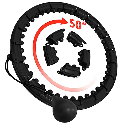 Brebon Weighted Hoola Infinity Exercise Fit Hoops Plus Size for Weight Loss, 2 in 1 Weight Loss 24 Detachable Knots Fitness Abdomen Equipment Hoops Adjustable Auto-Spinning Ball for Adult (Black)