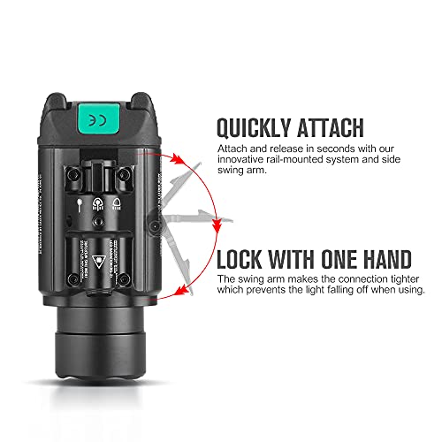 OLIGHT Baldr Pro 1350 Lumens Tactical Weaponlight with Green Light and White LED, 260 Meters Beam Distance Compatible with 1913 or GL Rail, Batteries Included(Desert Tan)
