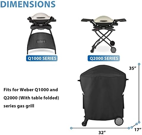 Grisun 7113 Grill Cover for Weber Q100 Q120 Q1000 Q1200 Q200 Q220 Q2000 Q2200 Q2400 Series Gas Grills, 600D, Waterproof, Anti-Fade Heavy Duty Grill Cover for Weber Q Series