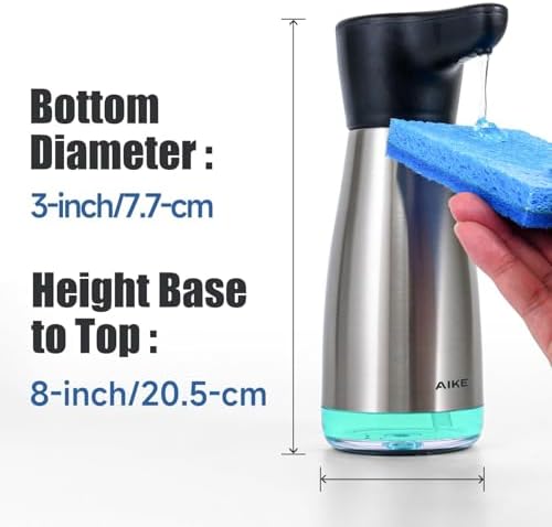 AIKE Magnetic Charging Waterproof Automatic Soap Dispenser for Liquid Soap Spot Resist Stainless Finish 14fl.oz. Model AK1337