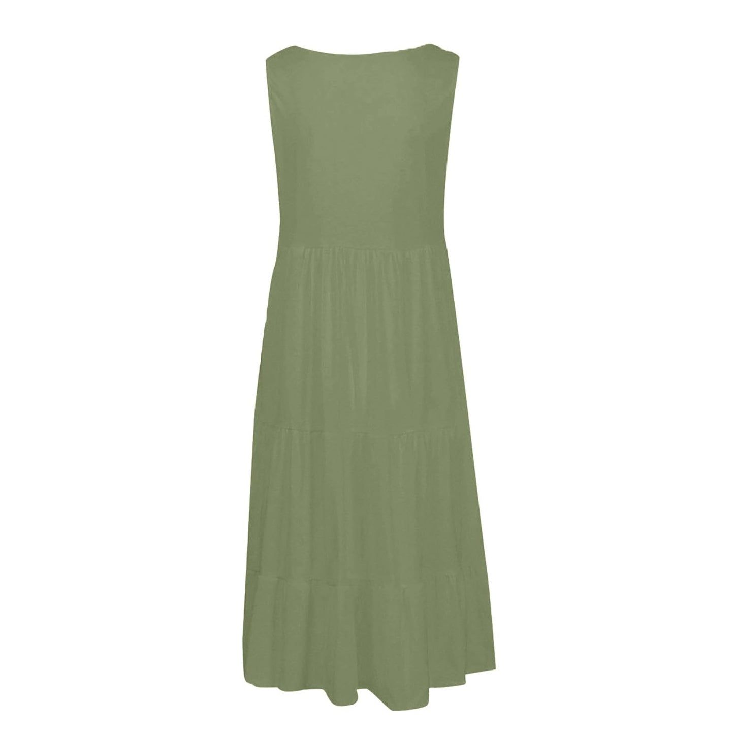 Anjikang Sales Today Clearance Summer Dresses for Women 𝟮𝟬𝟮𝟰 Sleeveless Beach Tank Dresses Tiered Ruffle Swing Dress Casual Solid Color Dresses, Large