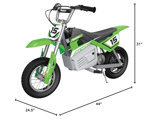 Razor MX400 Dirt Rocket 24V Electric Toy Motocross Dirt Bike with Hand-Operated Brakes and Retractable Kickstand, Green (2 Pack)
