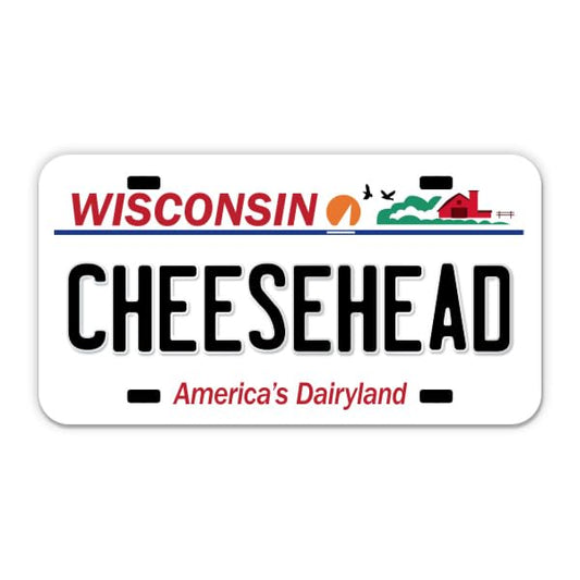 Squiddy Cheesehead Wisconsin State License Plate Style - Vinyl Sticker Decal for Phone, Laptop, Water Bottle (3.5" Wide)