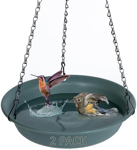 Hanging Bird Bath, Hanging Bird Water Feeder for Outdoors, Feeder Bowl, 1 Pack Birdbath Tray Accessories for Outside, Plastic Birdbaths Tray for Garden Patio Decoration (16", Living Green)