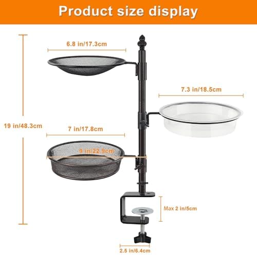 Balcony & Porch Deck Railing Bird Feeder - 3 Tray, Bath Spa, Great for Attracting Wild Bird