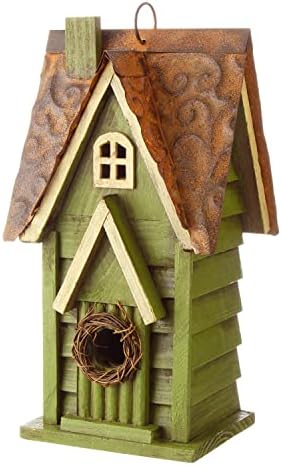 Glitzhome 12" H Green Hanging Distressed Solid Wood Garden Bird House Decoratvie Birdhouse