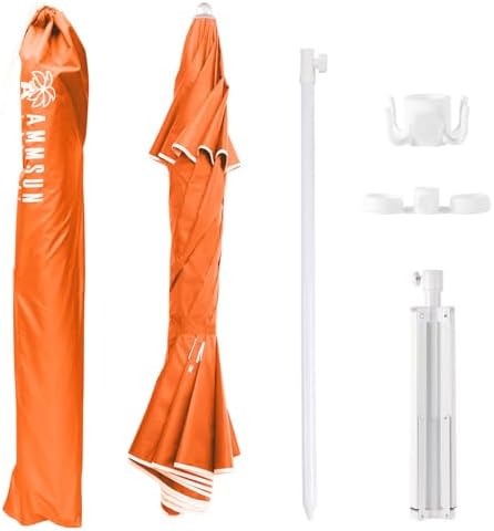 AMMSUN Shade Umbrella, Premium Portable Umbrella with Stand, 6.5ft Lightweight Free Standing Canopy for Sporting Games, Adjustable Instant Sun Protection and Easy to Carry, Orange