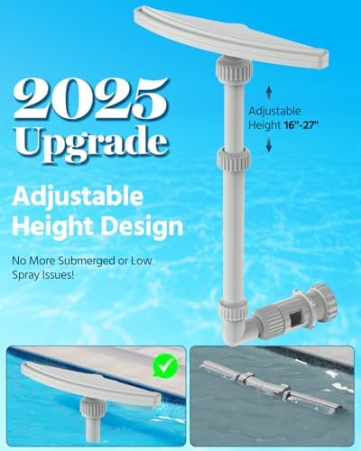 (2025 Upgraded) Above Ground Pool Fountain with Lights, 16''-27'' Adjustable Height, RF Remote APP Control Pool Fountains for Above Ground Pools, Solar Powered LED Lights Pool Sprinkler Fountain, Gray
