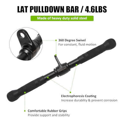 DYNASQUARE Cable Attachments for Home Gym, Made of Heavy Duty Solid Steel, LAT Pulldown Attachment, Weight Machine Accessories, Straight Pull Down Bar, Tricep Rope, Exercise & Double D Handle