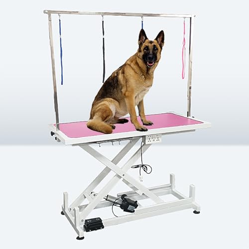 Electric pet Grooming Table, Dog Grooming Table with Stainless Steel Lifting Rod and 4 Hanging Ropes, Height Adjustment 32-100cm, for Pets of Different Sizes(Pinkss)