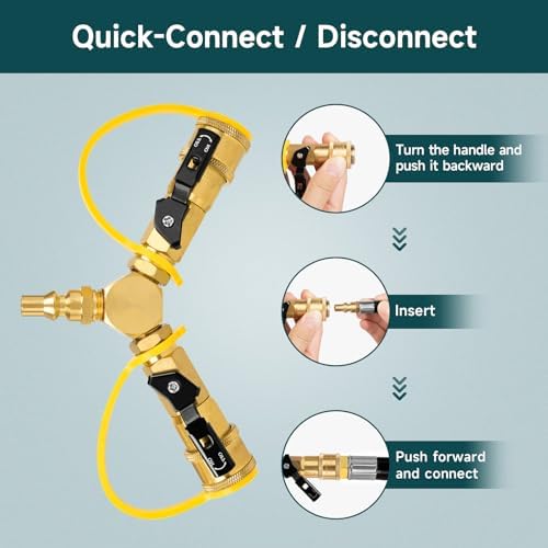 GASPRO 1/4" RV Propane Quick Connect Y Splitter Adapter with Shutoff Valve for RV, Camping Stoves, BBQ Grills, Gas Burners and More, 2 Way 1/4" Propane Rv Hose Splitter