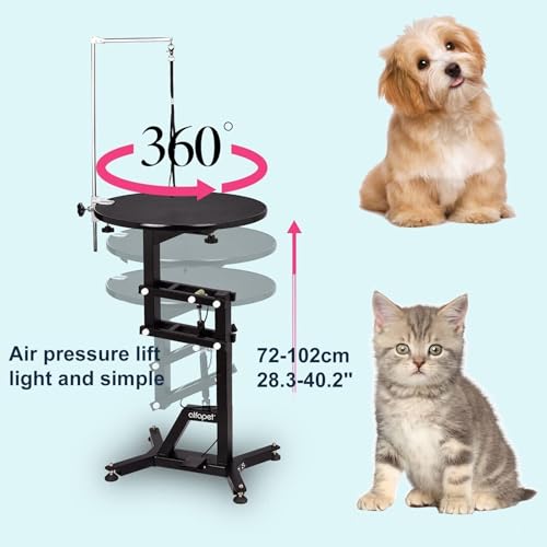HCZKIUJ Lift Cat Pet Grooming Table for Cat and Small Dogs, Adjustable Height Heavy Duty Portable Trimming Drying Table with Arms/Noose (Round Table Black)