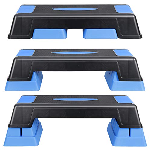 ANT MARCH 30" Aerobic Stepper for Exercise Step Up Exercise Platform with Removable Raisers Adjust 5"-7"-9"，Workout Stepper (BLUE)
