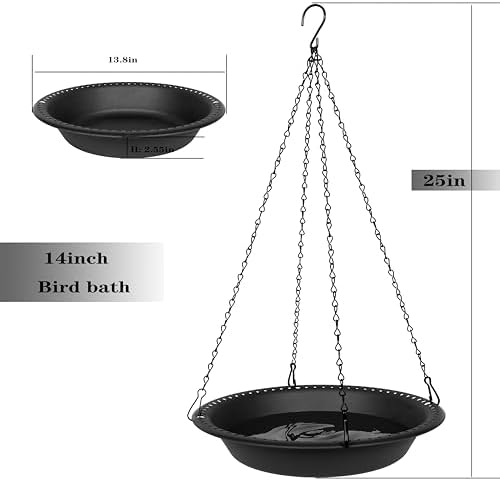 14 inch BirdBath Bowl Only with 25” Rust-Proof Black Chains, Bird Baths for Outdoors Heavy Duty, Hanging Birds Bath Hanging Bird-Feeder for Garden Backyard Decor (Black 2 Pack)