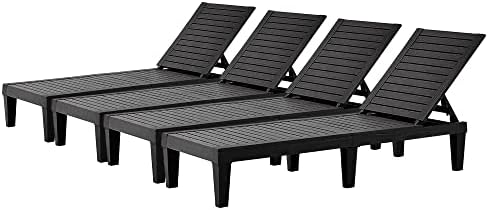 Chaise Lounge Outdoor Set of 4,Adjustable Pool Lounge Chair with 5 Positions Backrest, Waterproof Sun Loungers for Garden Pool Beach Patio Deck Sunbathing.Black