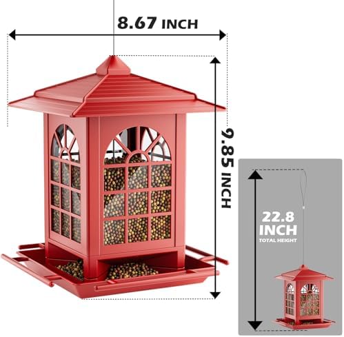Birdream 2 Pack Bird Feeders for Outdoors Hanging - 7LB Total Capacity Classic Courtyard Design Fun Assembly Large Bird Feeder, Attracting Wild Birds Cardinals Goldfinches Sparrows - Red