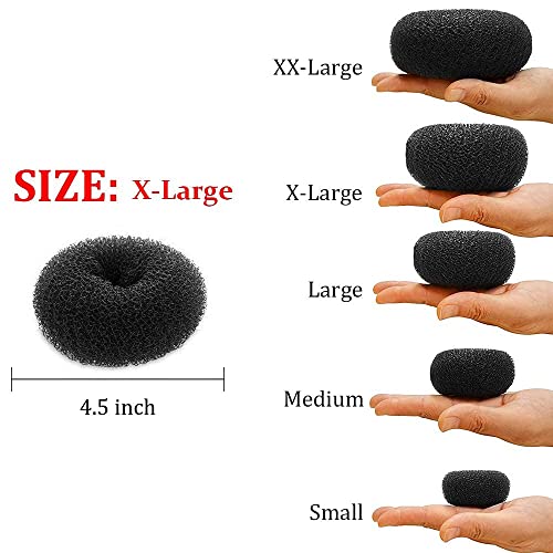 Hair Donut Bun Maker Blonde, Ring Style Bun, 2PCS Chignon Hair Increase Doughnut Shaper for Thick and Long Hair (X-Large, 4.5 Inch/Black)