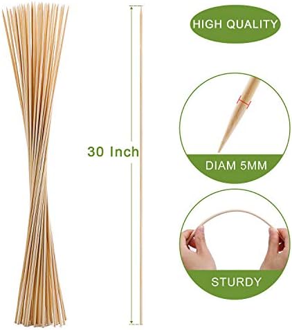 60 PCS Bamboo Marshmallow Roasting Sticks, SMores Skewers for Fire Pit, Extra Long 30 Inch Heavy Duty 5mm Thick Wooden SMores Sticks for Open Fire Pits Roaster Barbecue Hot Dog Camping Kebab Sausage