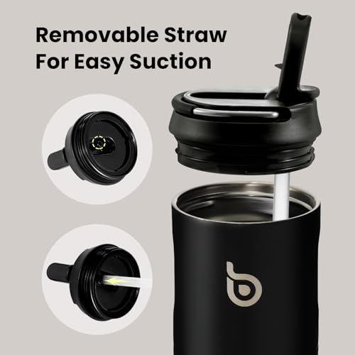 BOTTLE BOTTLE Insulated Water Bottle 24oz with Straw Lid and Handle for Sports Travel Gym Stainless Steel Water Bottles Double-Wall Vacuum Metal Thermos Bottles Leak Proof BPA-Free (Peak Gray)