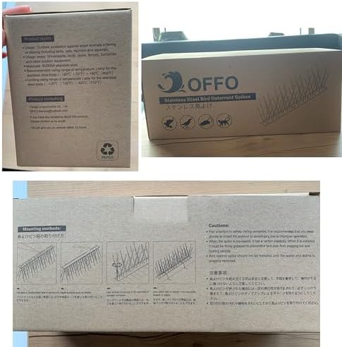 OFFO Black Bird Spikes Pre-Assembled for Pigeons Birds, Cover 10 Feet Durable Bird Spikes with Stainless Steel for Fence Roof Mailbox Window