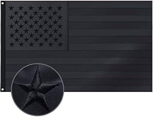 All Black American Flag 3x5 Ft US Flag, Embroidered Stars, Sewn Stripes, Brass Grommets Blackout Tactical US Black Flag, Heavy Duty USA Flags