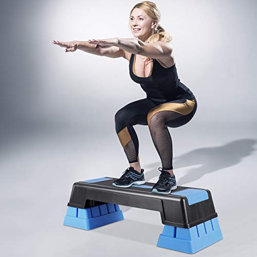 ANT MARCH 30" Aerobic Stepper for Exercise Step Up Exercise Platform with Removable Raisers Adjust 5"-7"-9"，Workout Stepper (BLUE)