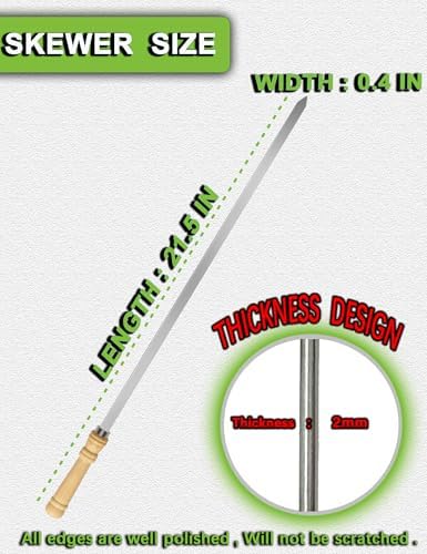 21.5 inch Long Flat Skewers for Kabobs (12 PCS),0.4" Wide 304 Stainless Steel Barbecue Kebab Skewers for Grilling with Wood Handle,Durable for BBQ Metal Kabob Skewer Sticks for Outdoor