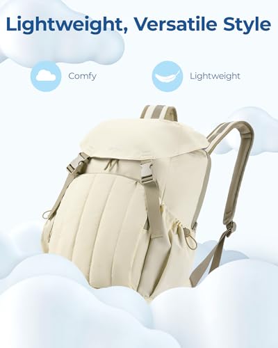 BAGSMART Backpack for Women, Wide Opening Travel Backpack, College Backpack for 15.6 Inch, Water-Resistant Quilted Daypack Lightweight Bookbag, Beige