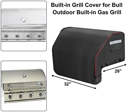 32inch Built-in Grill Cover for Bull 45005 Built in Gas Grill, Bull Outdoor Kitchen & Grill Head Cover, Heavy Duty Waterproof BBQ Grill Top Cover with Handle and Elastic Hem for Bull Lonestar 4 Burner