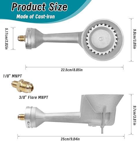 High Pressure Cast-Iron Round Burner Head, 30PSI Adjustable High Pressure Propane Regulator with 5FT Stainless Braided Hose and Brass Fitting for Propane Burner Head fit for Cooking Outdoor