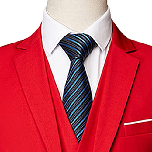Casual 2 Button Suits for Men Slim Fit Notched Lapel Business Sets Solid Color Wedding Formal Jacket Vest Pants (Red,Medium)