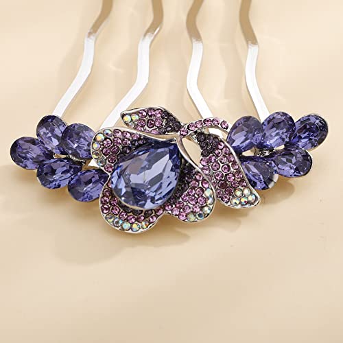Aimimier Decorative Crystal Floral Hair Side Combs Sparkly Rhinestone Hair Pins Bridal Wedding Hair Accessories for Women and Girls(Purple)