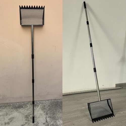 10 Inch 2 in 1 Chicken Poop Scooper & Rake Chicken coop Scoop with Ergonomic Grip Adjustable Long Handle (22 to 62") Sifting Shovel Stainless Steel Metal coop Scoop