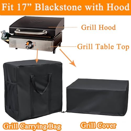 Griddle Cover and Carry Bag Compatible with Blackstone 17 Inch Griddle, Water Resistant 600D Polyester Heavy Duty Flat top 17" Gas Grill BBQ Cover Accessory Fits 17" Griddle Cooking Station with Hood