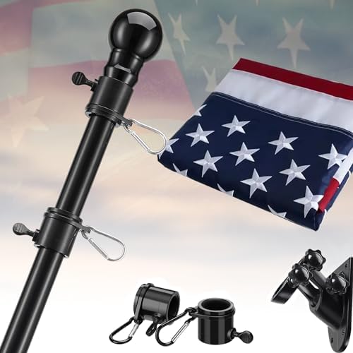 American Flag with Pole Kit - 6ft Heavy Duty Tangle Free Flag Pole Holder for Outside House,3X5 Embroidered US Flag,Dual Position Bracket for Front Porch,Garage,Outdoor