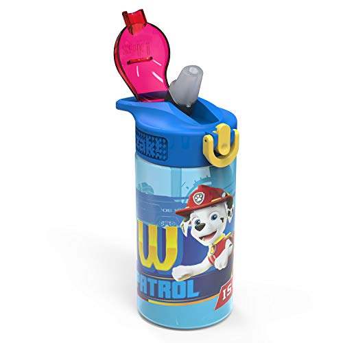 Zak Designs PAW Patrol Kids Water Bottle with Spout Cover and Built-in Carrying Loop, Durable Plastic, Leak-Proof Water Bottle Design for Travel (16 oz, 2-Pack, Non-BPA, Marshall)