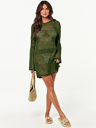 ANRABESS Women Swimsuit Crochet Swim Cover Up 2024 Summer Bathing Suit Swimwear Mesh Knit Beach Dress Vacation Outfits Orange Small