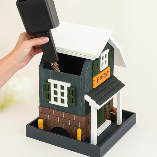 Birdfeeder for Outside, Hanging Bird Feeder for Outdoor, Decorative Colorful Bird House for Garden, Pole Post Mountable Birdfeeder, Solid Cedar Wood Longtime Weatherable (Farm House)