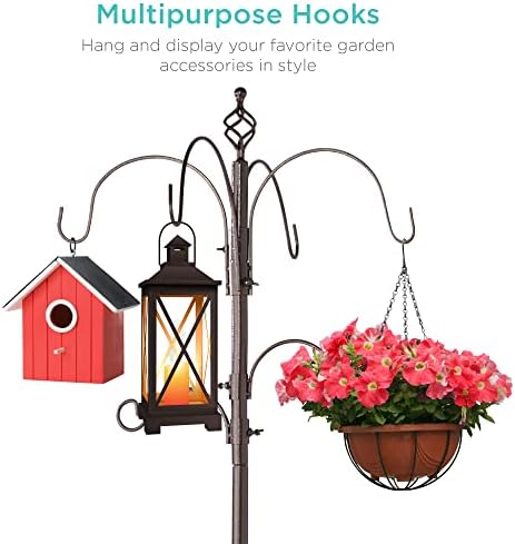 Best Choice Products 6-Hook Bird Feeding Station, Steel Multi-Feeder Kit Stand for Attracting Wild Birds w/ 4 Bird Feeders, Mesh Tray, Bird Bath, 5-Prong Base - Bronze