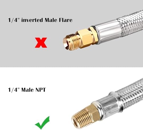1/4'' Male NPT RV Propane Pigtail Hose for Travel Trailer, 3 FT LP Gas Hose Stainless Steel Braided Tank Pigtail Connector Propane Hoses with QCC1 & Type1 for Outdoor Grills and Camping BBQ ect