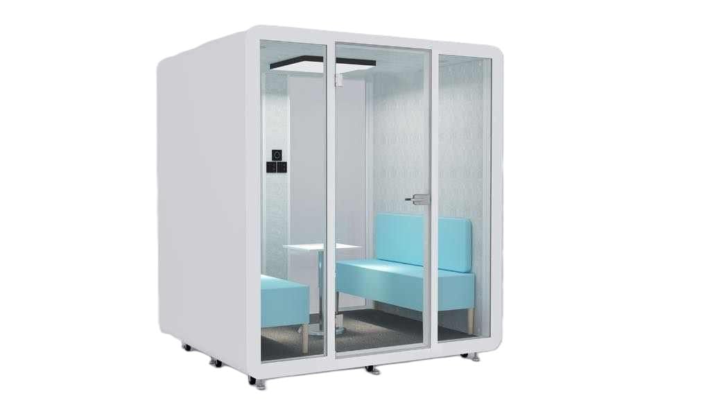 Generic Sound Proof Mobile Office Pod Booth Meeting Room for Home Office with Glass Door, LED Lights, Stand Alone, Folding Conference Table with Wheels, Suitable for 6 People (Large), White