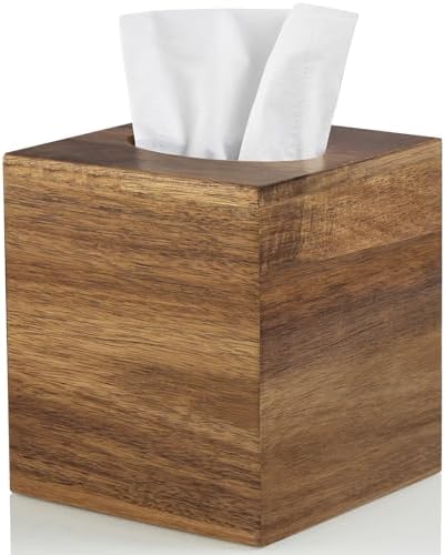 ALELION Tissue Box Cover Square - Acacia Wood Tissue Box Holder for Tabletop Night Stands Bathroom Office - Decorative Facial Cube Tissue Box Cover for Modern Farmhouse Decor