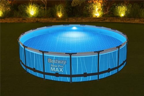 Bestway Steel Pro MAX Above Ground Swimming Pool (15' x 42") | Round Outdoor Backyard Family Pool with Color-Changing Pool Liner | Features 7-Color LED Lights