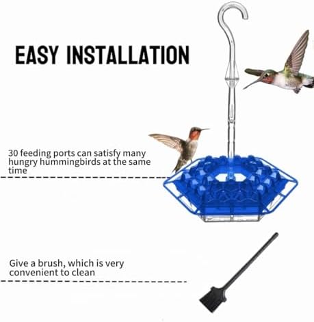Ant & Bee-Proof Hummingbird Feeder with 30 Feeding Ports - 11oz Easy-Clean Outdoor Hanging Feeder, Includes Perch & Cleaning Brush for Window and Backyard Decoration (2, Blue)