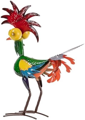 Alpine Corporation - 18" Tall Wacky Metal Rooster Yard Statue – Colorful Indoor/Outdoor Farm Animal Décor for Garden, Patio, Lawn, or Porch