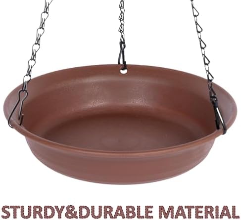 Hanging Bird Bath, Hanging Bird Water Feeder for Outdoors, Feeder Bowl, 2 Pack Birdbath Tray Accessories for Outside, Plastic Birdbaths Tray for Garden Patio Decoration (16", Chocolate)