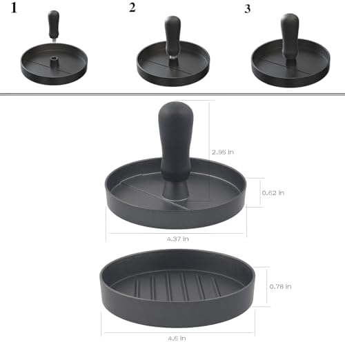 Aluminum Burger Press Patty Maker with 200 Non-Stick Papers - Commercial & Home Use, Hamburger Meat Press Tool, Dishwasher Safe (Black)